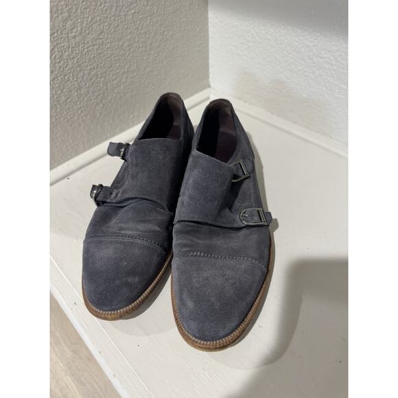 Ermenegildo Zegna Shoes Men's US 9 Charcoal Gray Suede Monk Strap Loafer Cap Toe - Picture 1 of 7